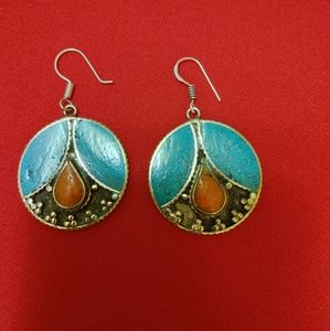 - New Tibet turquoise  coral sterling silver earrings